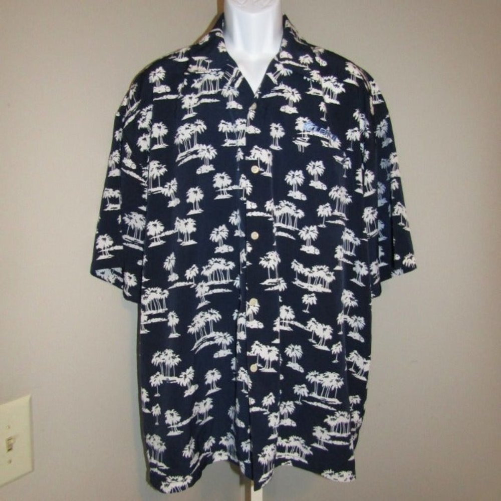 Vintage Clench Blue White Hawaiian Shirt Palm XXL